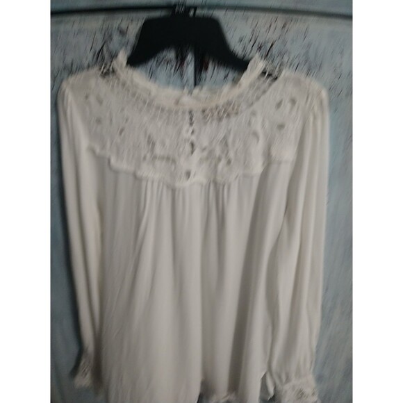 Loft Embroidered Long Sleeve Blouse Large White Cottage Core Feminine Peasant - Picture 5 of 11